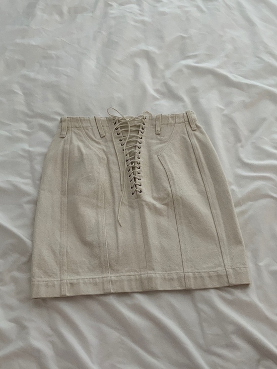 Alaia Dresses & Skirts - RARE SOUGHT AFTER 1991 ALAIA RUNWAY LACE UP IVORY DENIM MINI SKIRT XS